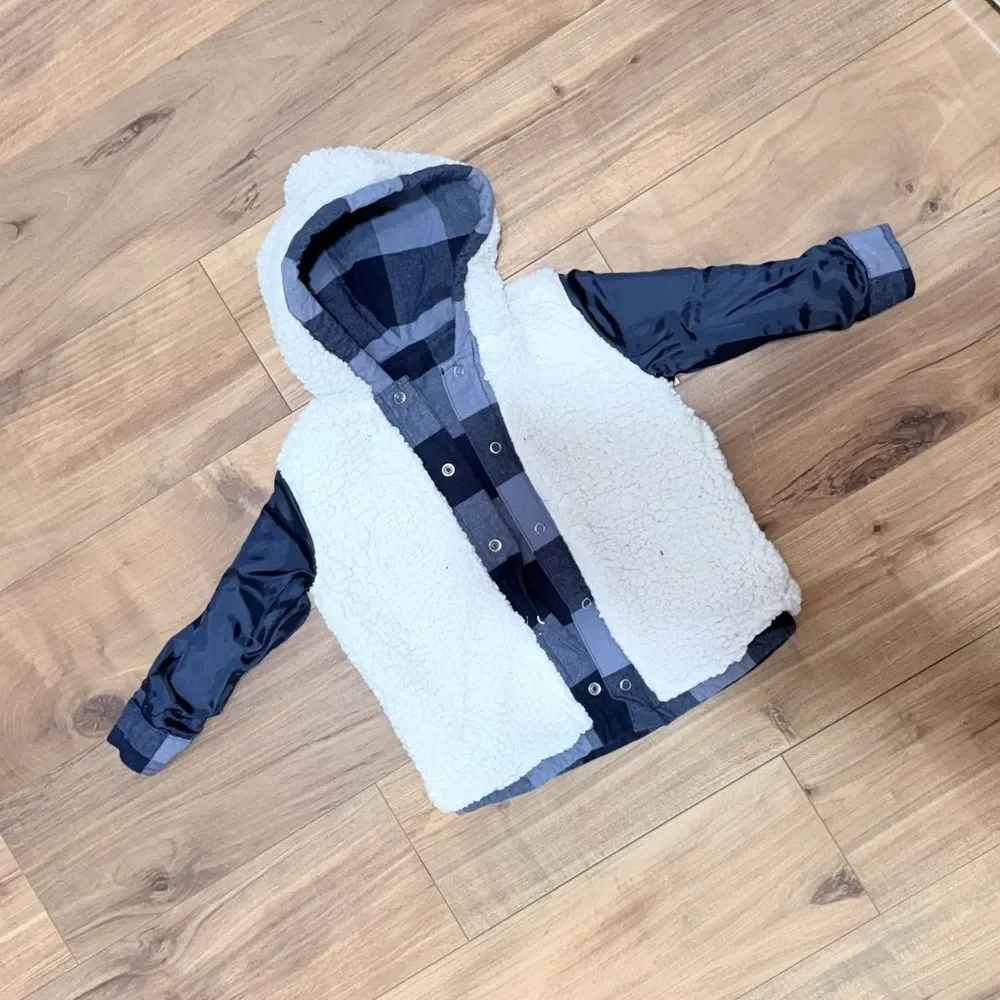 Gerber Blue Plaid Kids Hooded Jacket‎ Size 24 Months